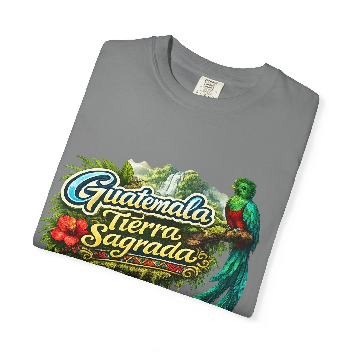 Guatemala Tierra Sagrada T-Shirt — Resplendent Quetzal & Tropical Floral Tee
