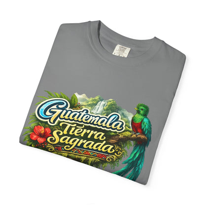 Guatemala Tierra Sagrada T-Shirt — Resplendent Quetzal & Tropical Floral Tee