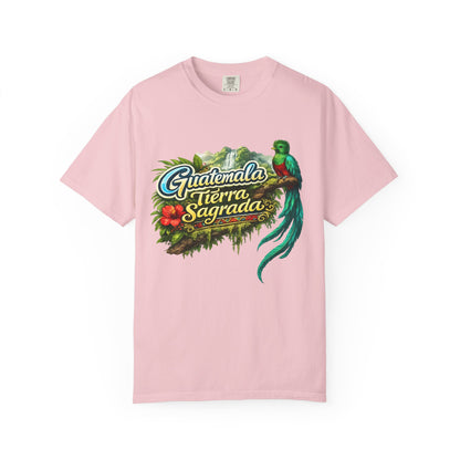 Guatemala Tierra Sagrada T-Shirt — Resplendent Quetzal & Tropical Floral Tee