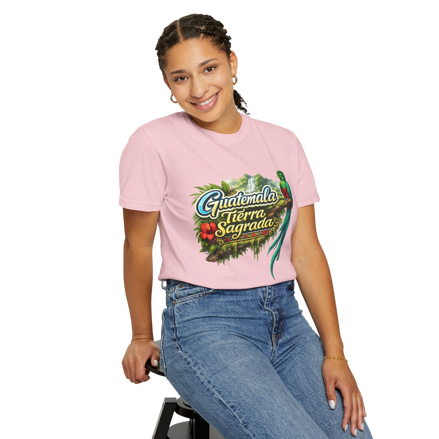 Guatemala Tierra Sagrada T-Shirt — Resplendent Quetzal & Tropical Floral Tee