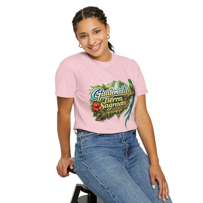Guatemala Tierra Sagrada T-Shirt — Resplendent Quetzal & Tropical Floral Tee
