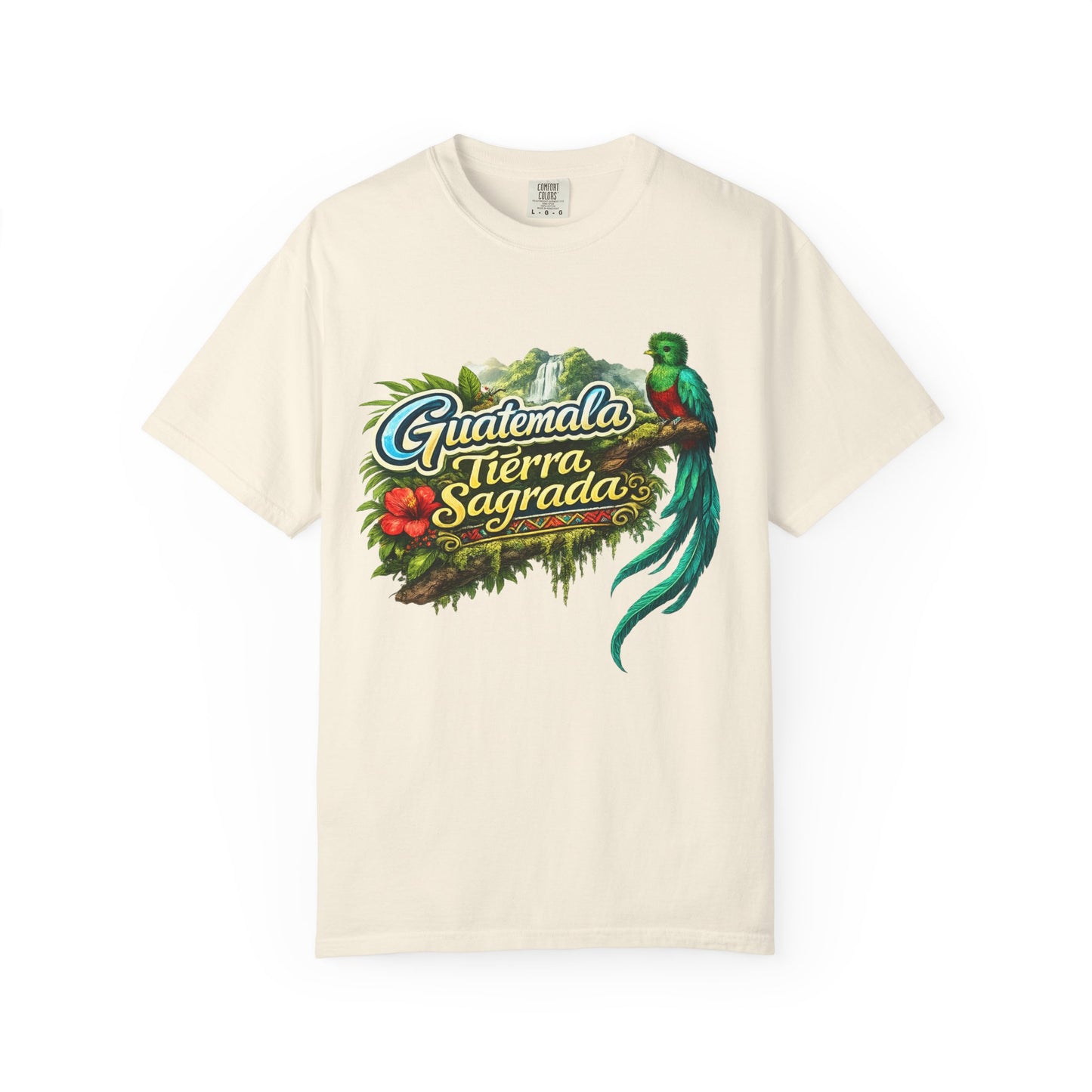 Guatemala Tierra Sagrada T-Shirt — Resplendent Quetzal & Tropical Floral Tee