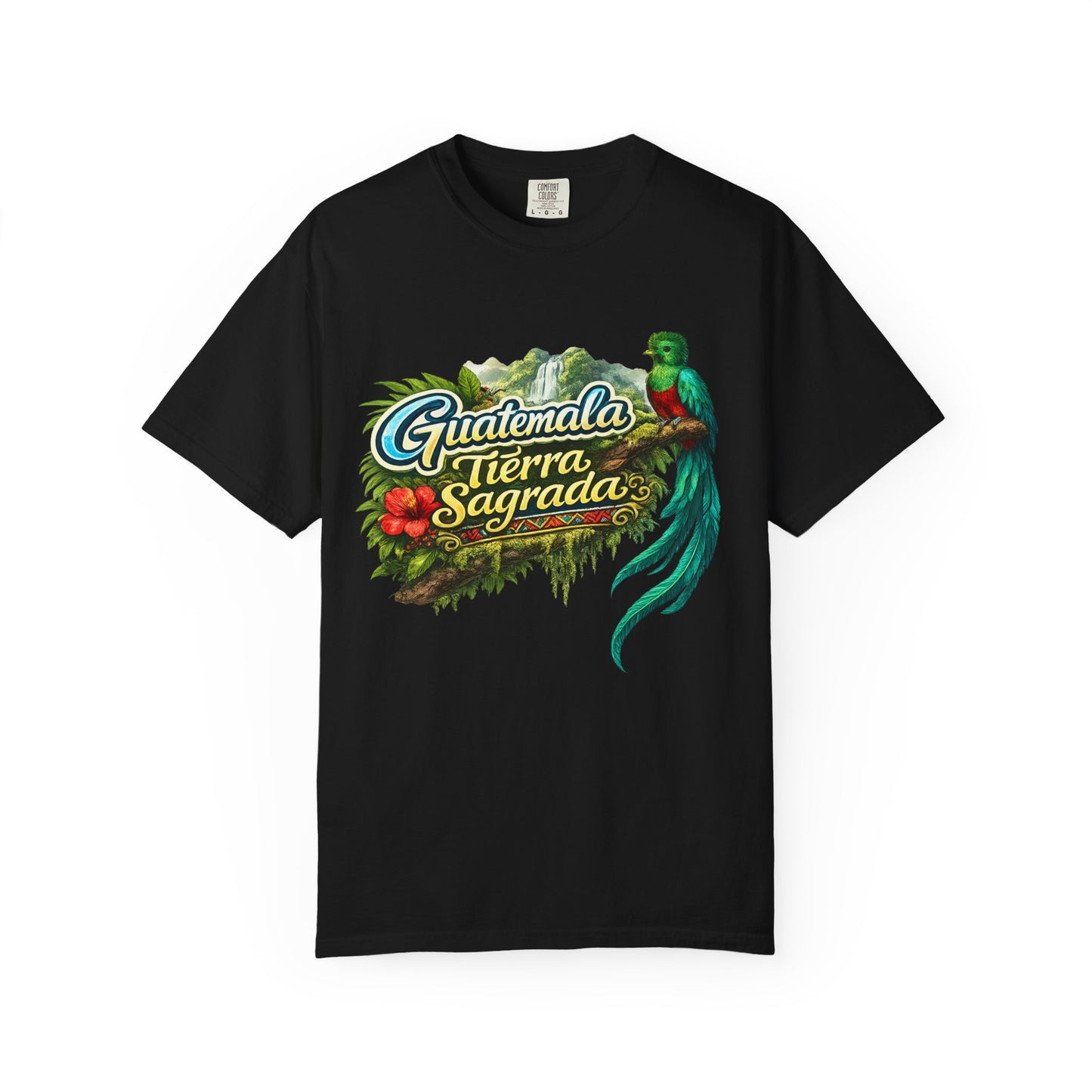 Guatemala Tierra Sagrada T-Shirt — Resplendent Quetzal & Tropical Floral Tee
