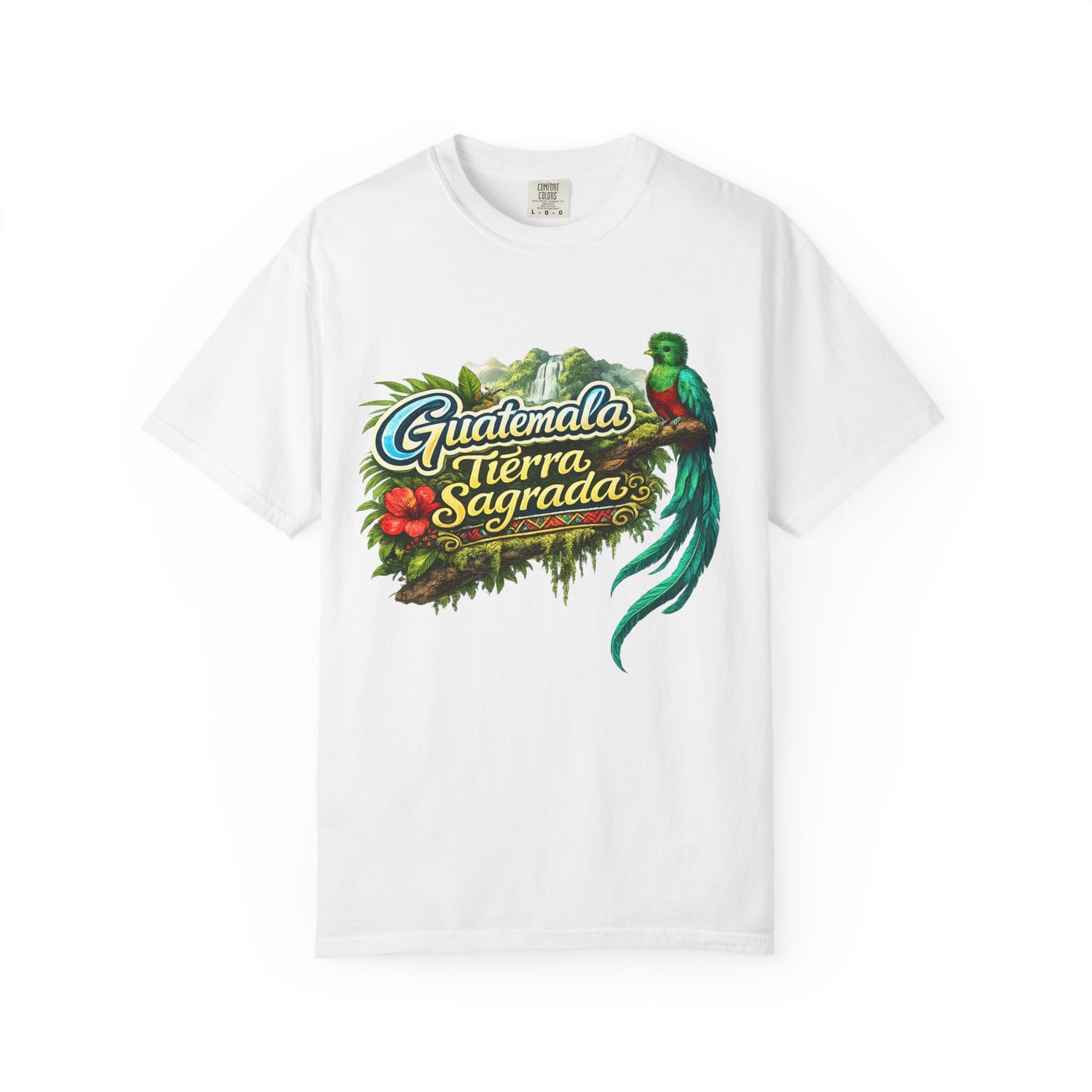 Guatemala Tierra Sagrada T-Shirt — Resplendent Quetzal & Tropical Floral Tee