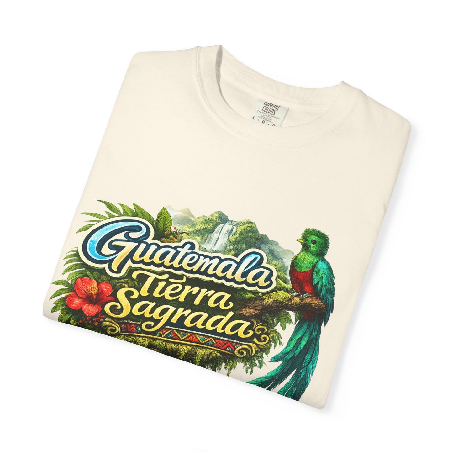Guatemala Tierra Sagrada T-Shirt — Resplendent Quetzal & Tropical Floral Tee