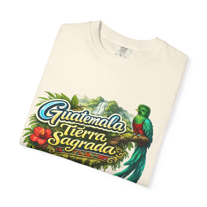 Guatemala Tierra Sagrada T-Shirt — Resplendent Quetzal & Tropical Floral Tee