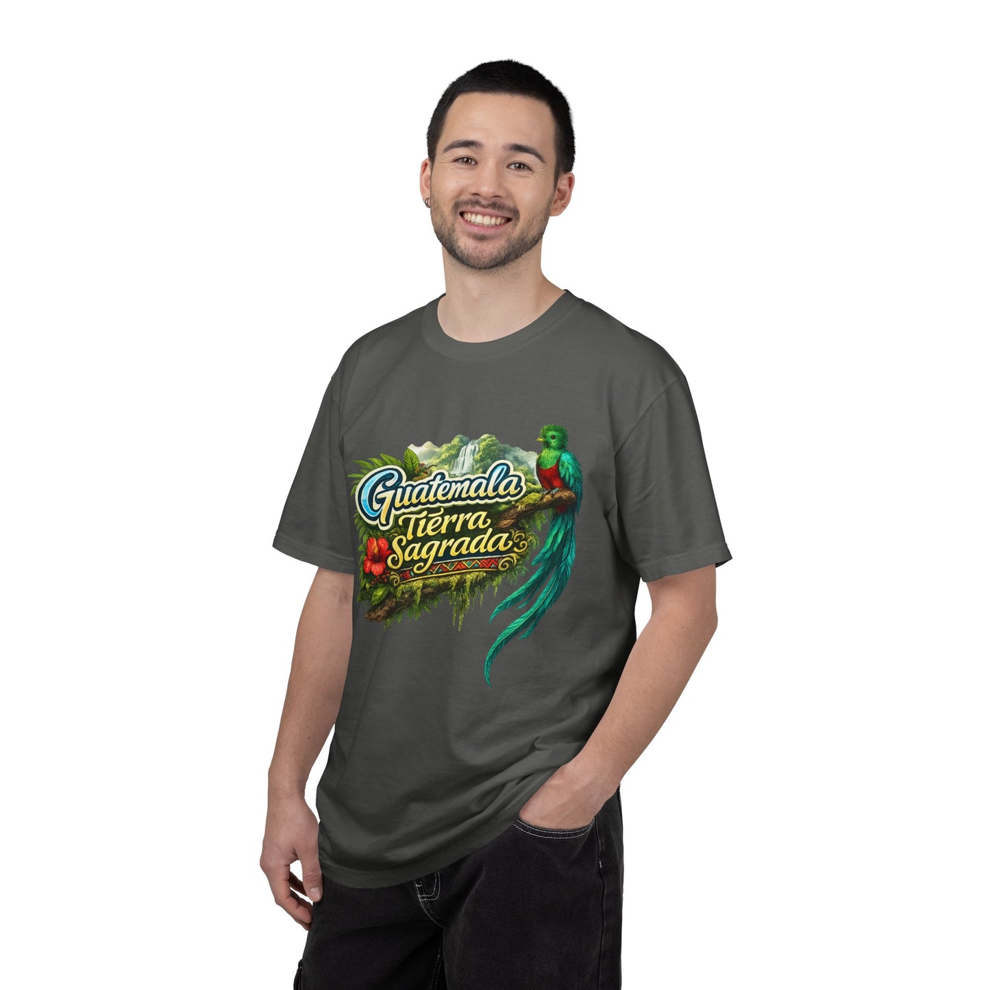 Guatemala Tierra Sagrada T-Shirt — Resplendent Quetzal & Tropical Floral Tee