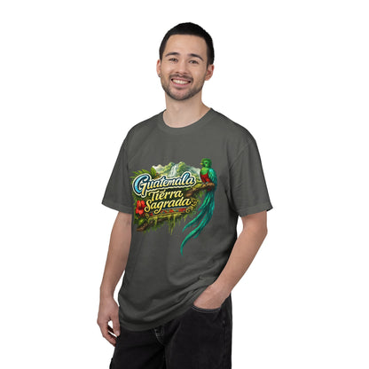 Guatemala Tierra Sagrada T-Shirt — Resplendent Quetzal & Tropical Floral Tee