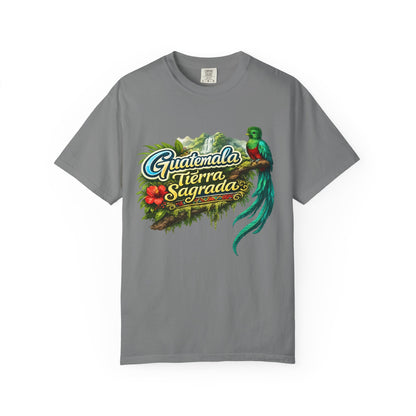 Guatemala Tierra Sagrada T-Shirt — Resplendent Quetzal & Tropical Floral Tee