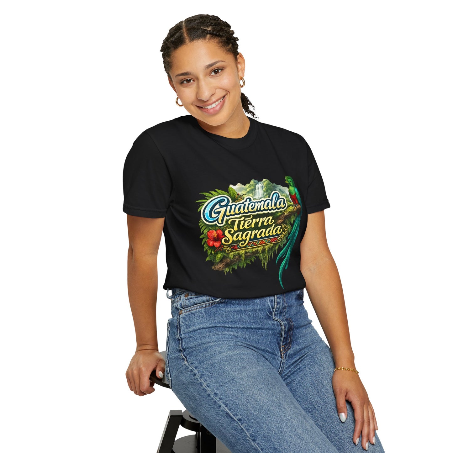 Guatemala Tierra Sagrada T-Shirt — Resplendent Quetzal & Tropical Floral Tee