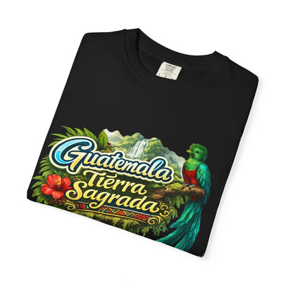 Guatemala Tierra Sagrada T-Shirt — Resplendent Quetzal & Tropical Floral Tee