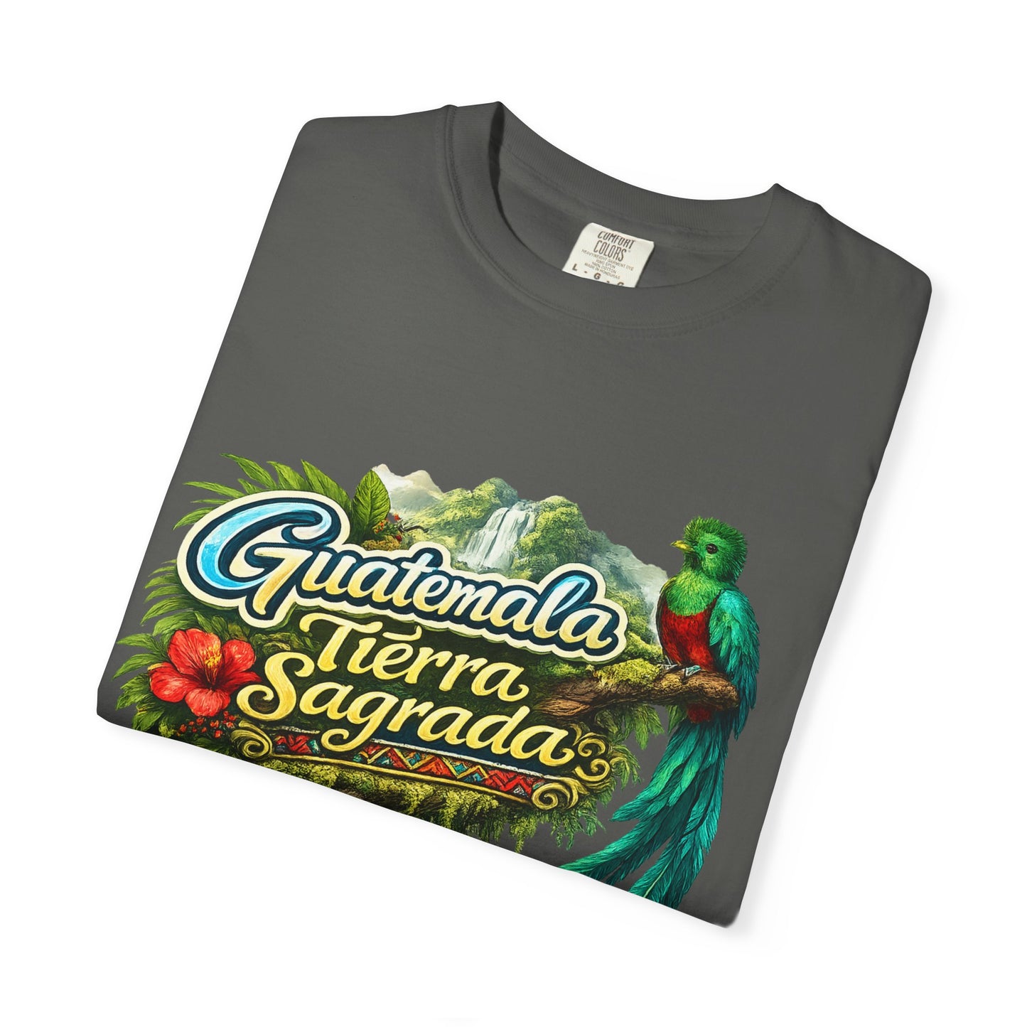 Guatemala Tierra Sagrada T-Shirt — Resplendent Quetzal & Tropical Floral Tee